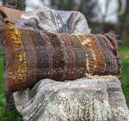 Earthy Handwoven Cushion Plant Dyed Woven Feather Filled Pillow Bed Sofa Chair Handspun Art Yarn Wool Hand Cushions Pillows Hippy - thumbnail 1