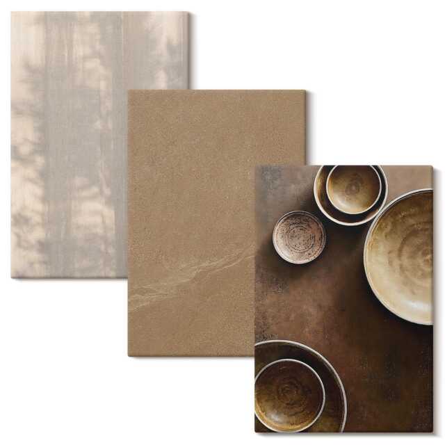 Canvas Wall Art Set Of 3 - Structures & Textures in A Minimalist Style, Brown Art, Natural Decor - image 1