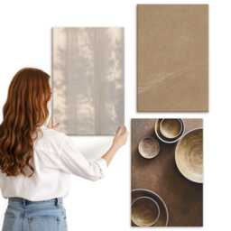 Canvas Wall Art Set Of 3 - Structures & Textures in A Minimalist Style, Brown Art, Natural Decor - thumbnail 2