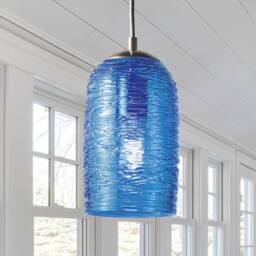 Sapphire Glass Dome Pendant Light - Handblown Stella Globe - Artisan Kitchen & Living Room Lighting - thumbnail 1