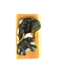 "Handmade Teak Wood Carving Elephant With Baby Wall Hanging Art Decor Wooden Carved/Gift 11.75""x 7"