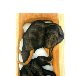 "Handmade Teak Wood Carving Elephant With Baby Wall Hanging Art Decor Wooden Carved/Gift 11.75""x 7" - thumbnail 2