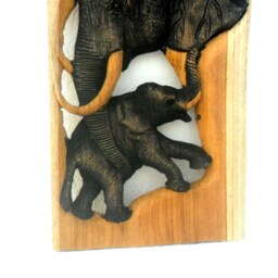 "Handmade Teak Wood Carving Elephant With Baby Wall Hanging Art Decor Wooden Carved/Gift 11.75""x 7" - thumbnail 3
