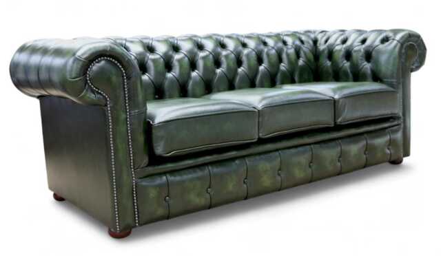 Lounging Sofa Living Room 3 Seater Couch Authentic Real Leather Antique Green - image 1