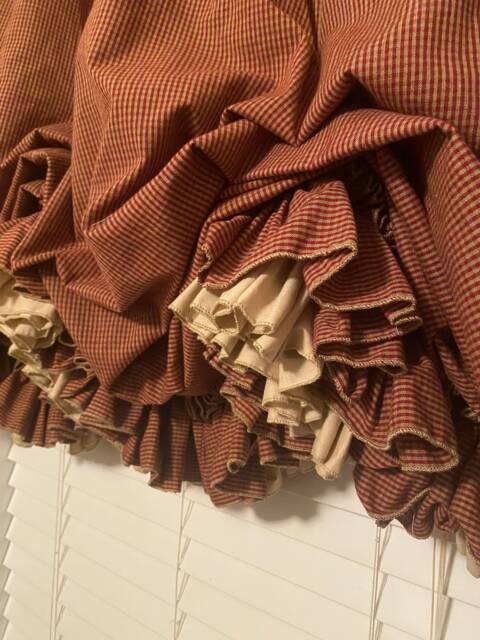 Deep Red Farmhouse Homespun Double Ruffle Balloon Curtain - image 1