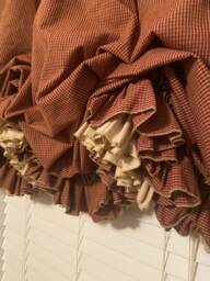Deep Red Farmhouse Homespun Double Ruffle Balloon Curtain - thumbnail 1