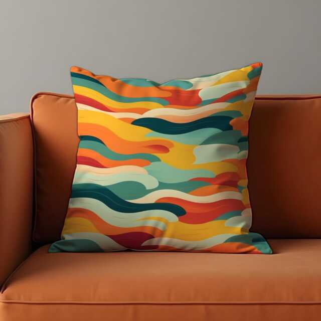 Retro Abstract Waves Cushion Cover, Colorful Mid-Century Modern Pillow Case, Funky Living Room Or Boho Decor, Custom Made Throw Cover - image 1