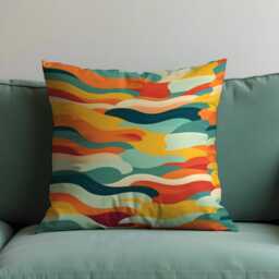 Retro Abstract Waves Cushion Cover, Colorful Mid-Century Modern Pillow Case, Funky Living Room Or Boho Decor, Custom Made Throw Cover - thumbnail 3