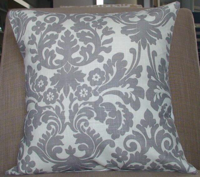 New 18x18 Inch Designer Handmade Pillow Cases in Smoke Grey Damask