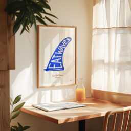 Eat Waves Surf Fin Art Print Blue Vintage Surfing Poster - thumbnail 2