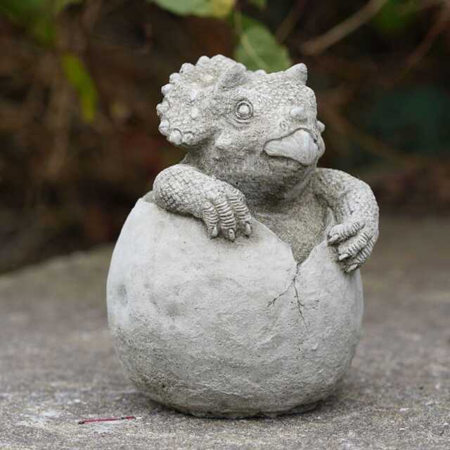 Dinosaur in Egg Triceratops Stone Statue - Outdoor Garden Ornament Shell Decor - image 1