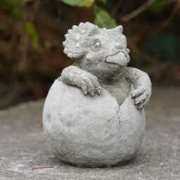 Dinosaur in Egg Triceratops Stone Statue - Outdoor Garden Ornament Shell Decor - thumbnail 1