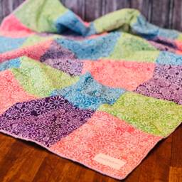 Handmade, Patchwork Baby Blanket, Toddler, Minky, Quilt, Crib Bedding, Girl, Boho, Bold, Blue, Turquoise, Teal, Green, Purple, Pink, Salmon, Floral