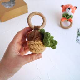 Postpartum New Mom Fox Baby Set, Neutral Newborn Gift Box For Or Woodland Shower, Fox Small Toy & Acorn - thumbnail 2