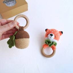 Postpartum New Mom Fox Baby Set, Neutral Newborn Gift Box For Or Woodland Shower, Fox Small Toy & Acorn - thumbnail 3