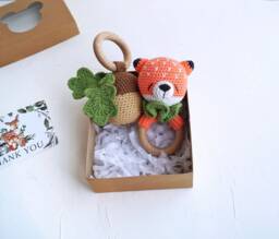 Postpartum New Mom Fox Baby Set, Neutral Newborn Gift Box For Or Woodland Shower, Fox Small Toy & Acorn - thumbnail 1
