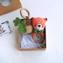 Postpartum New Mom Fox Baby Set, Neutral Newborn Gift Box For Or Woodland Shower, Fox Small Toy & Acorn - thumbnail 4