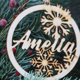 Laser Cut Name For Christmas Tree/Wood Bauble Snowflakeornament/Custom Xmas Table Decorations/ Personalized Gift/ Rustic Anniversary Decor - thumbnail 4