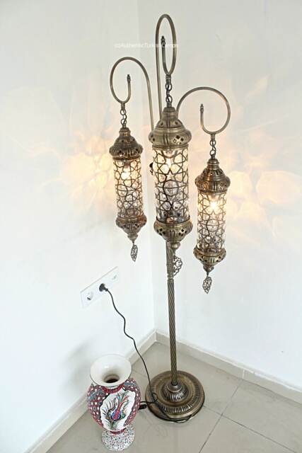 3 Glass Standing Lamp, Moroccan Lantern, Chandelier, Turkish Light, Hanging Lamp, Mosaic Lighting, Standing Lamp - image 1