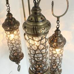 3 Glass Standing Lamp, Moroccan Lantern, Chandelier, Turkish Light, Hanging Lamp, Mosaic Lighting, Standing Lamp - thumbnail 2