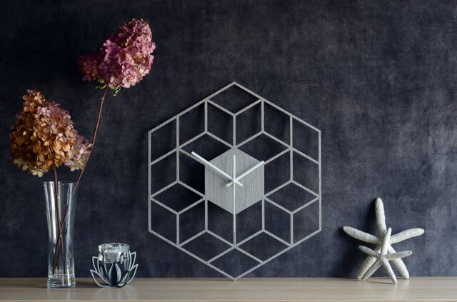 Cube Shape Silent Wood Clock - Modern & Unique For Home, Minimalist Non Ticking Geometric Living Room Decor - image 1