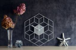 Cube Shape Silent Wood Clock - Modern & Unique For Home, Minimalist Non Ticking Geometric Living Room Decor - thumbnail 1