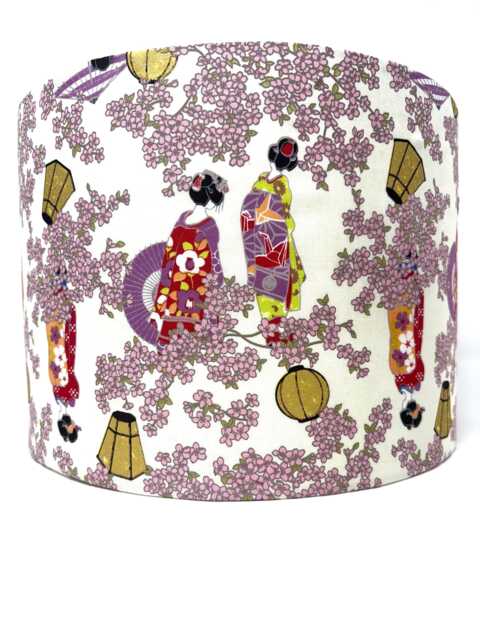 Geisha Lampshade Japanese Oriental Style, Ivory Pink & Gold - image 1