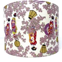 Geisha Lampshade Japanese Oriental Style, Ivory Pink & Gold - thumbnail 4