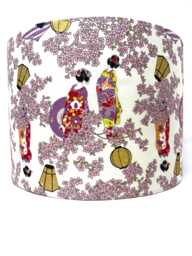 Geisha Lampshade Japanese Oriental Style, Ivory Pink & Gold