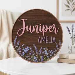 Personalized Wildflower Nursery Name Sign, Round Wooden Baby Custom 3D Floral Wall Decor, Boho Girl Gift - thumbnail 3