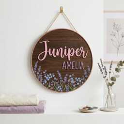 Personalized Wildflower Nursery Name Sign, Round Wooden Baby Custom 3D Floral Wall Decor, Boho Girl Gift - thumbnail 4