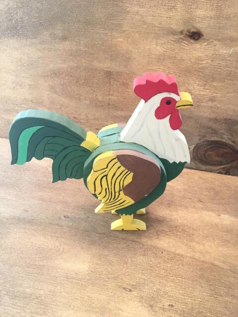 Wood Hand Painted Rooster Decor, Primitive Figurine, - Farmhouse Kitchen Freestanding - image 1