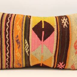 Turkish Kilim Lumbar Pillow Cover 12x20, Wool & Cotton - thumbnail 2