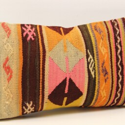 Turkish Kilim Lumbar Pillow Cover 12x20, Wool & Cotton - thumbnail 3