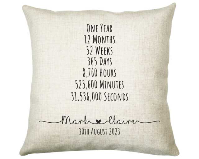 Personalised 1st Anniversary Cotton Gift Cushion One Year Custom Design Valentines Present - Wedding Pillow Cs467 - image 1