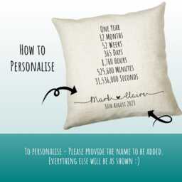 Personalised 1st Anniversary Cotton Gift Cushion One Year Custom Design Valentines Present - Wedding Pillow Cs467 - thumbnail 3