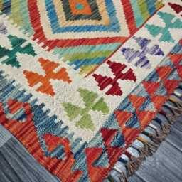 Traditional Kilim Rug, Handmade Artisan Afghan Turkish Scandinavian Navajo Bohemian Wool Flatweave Multicolour Rug 129x85 cm - thumbnail 3