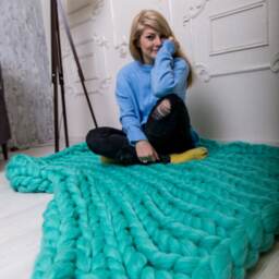 Super Chunky Knit Blanket, Merino Wool Knits, Yarn, Wool, Knitted Blanket - thumbnail 3