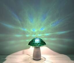 Mushroom Lamp in Murano Glass & Ceramic, Table Lamp, Green Fused With Blue Dots, Unique Piece Handmade Italy - thumbnail 1