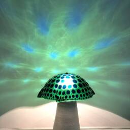 Mushroom Lamp in Murano Glass & Ceramic, Table Lamp, Green Fused With Blue Dots, Unique Piece Handmade Italy - thumbnail 2