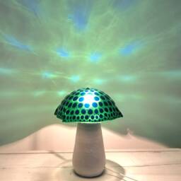 Mushroom Lamp in Murano Glass & Ceramic, Table Lamp, Green Fused With Blue Dots, Unique Piece Handmade Italy - thumbnail 3