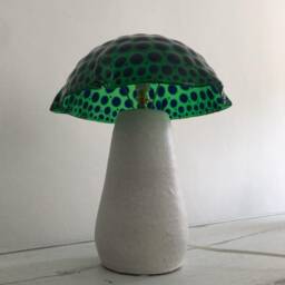 Mushroom Lamp in Murano Glass & Ceramic, Table Lamp, Green Fused With Blue Dots, Unique Piece Handmade Italy - thumbnail 4