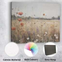 Delicate Wildflower Meadow Soft Neutral Botanical Canvas Wall Art Print Decor Picture Ready To Hang - thumbnail 2