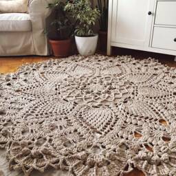 Rug, Crochet Cotton Beige Country Lace %100 Ribbon Yarn, Home Decoration - thumbnail 3