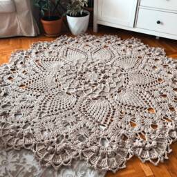Rug, Crochet Cotton Beige Country Lace %100 Ribbon Yarn, Home Decoration - thumbnail 2
