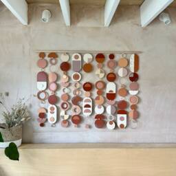 Geometric Wood Wall Hanging - Modern Warm Tones Tapestry - thumbnail 2