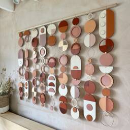 Geometric Wood Wall Hanging - Modern Warm Tones Tapestry - thumbnail 1