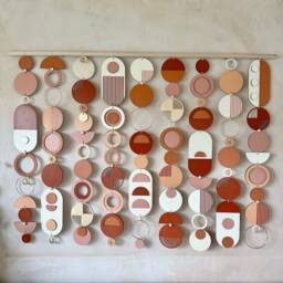 Geometric Wood Wall Hanging - Modern Warm Tones Tapestry - thumbnail 4