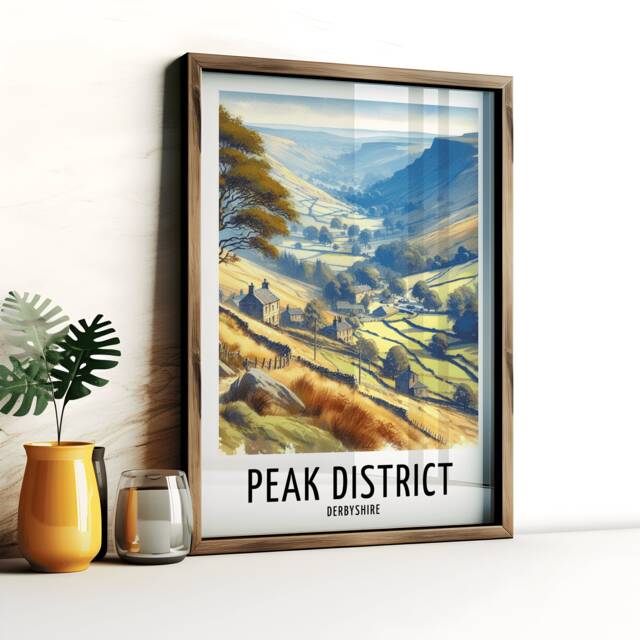 Peak District Travel Print - Watercolour Poster Design - Wall Artwork Derbyshire UK Gifts Home Decor Art Gift Painting Picture - image 1