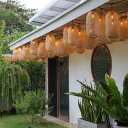 Bamboo Pendant String Lights - Weatherproof Outdoor Garden Lighting Wicker Rattan Basket Style - thumbnail 1